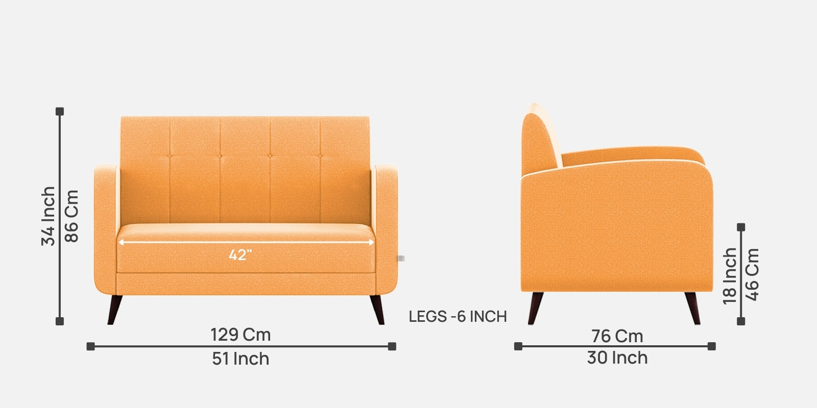 Wiki Velvet 2 Seater Sofa In Tangerine orange Colour - Febonic Living