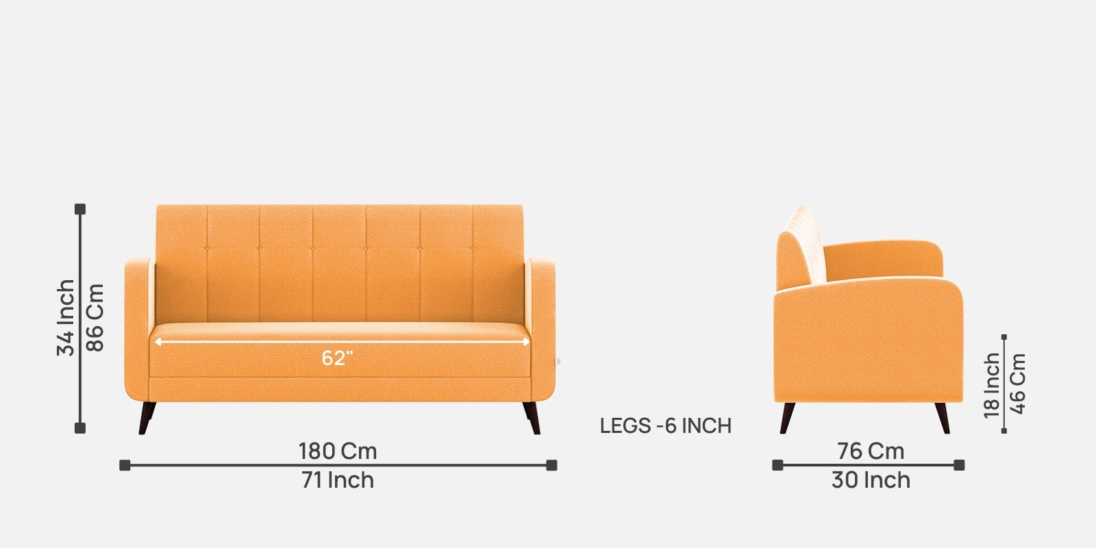 Wiki Velvet 3 Seater Sofa in Tangerine orange Colour