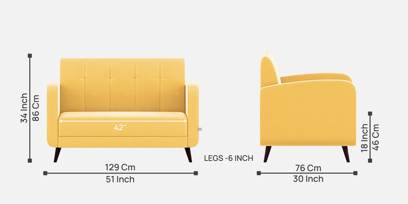 Wiki Velvet 2 Seater Sofa In Turmeric yellow Colour - Febonic Living