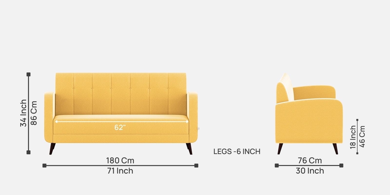 Wiki Velvet 3 Seater Sofa In Turmeric yellow Colour - Febonic Living