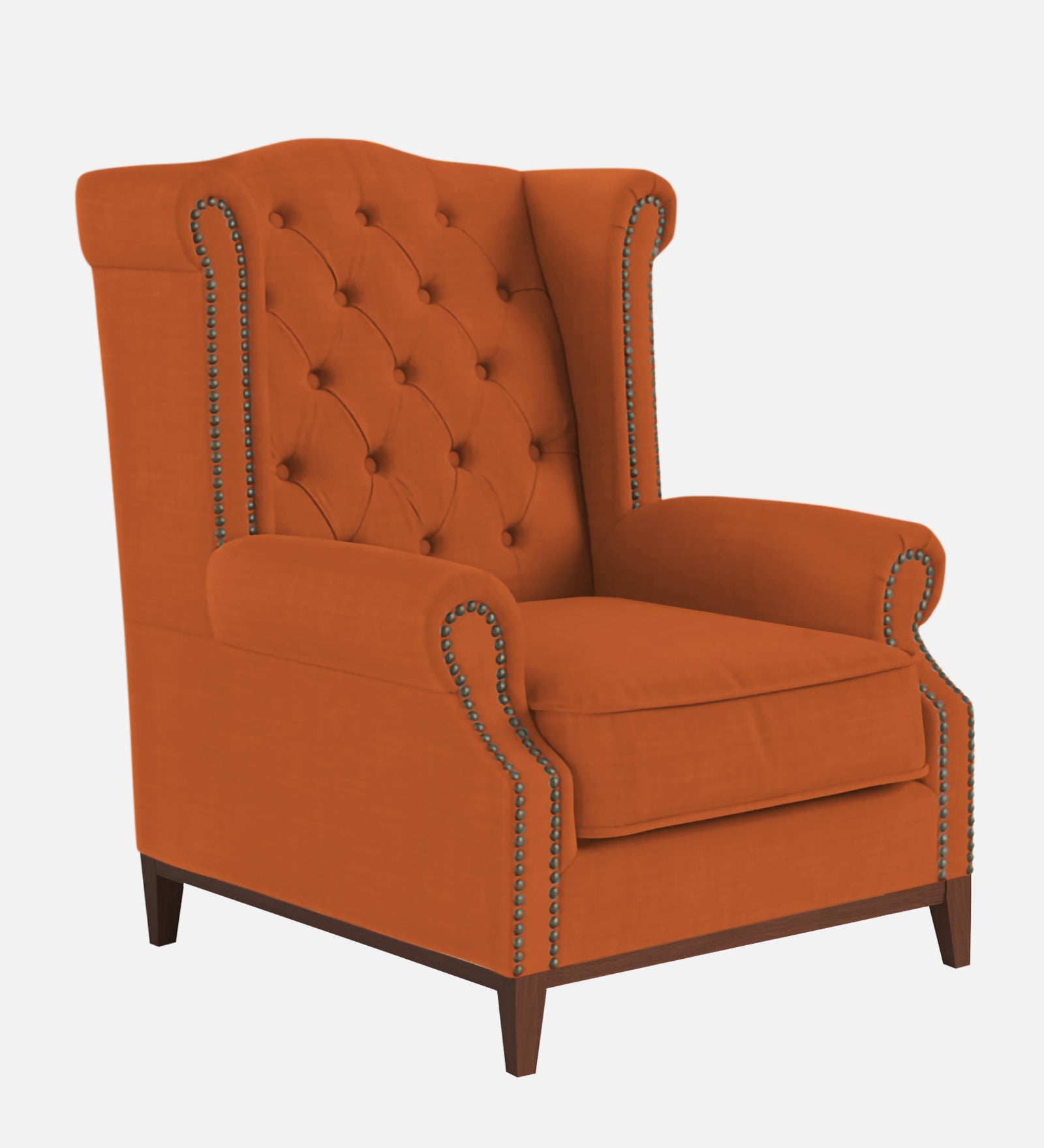 Nory Fabric Wing Chair In Vivid Orange Colour - Febonic Living