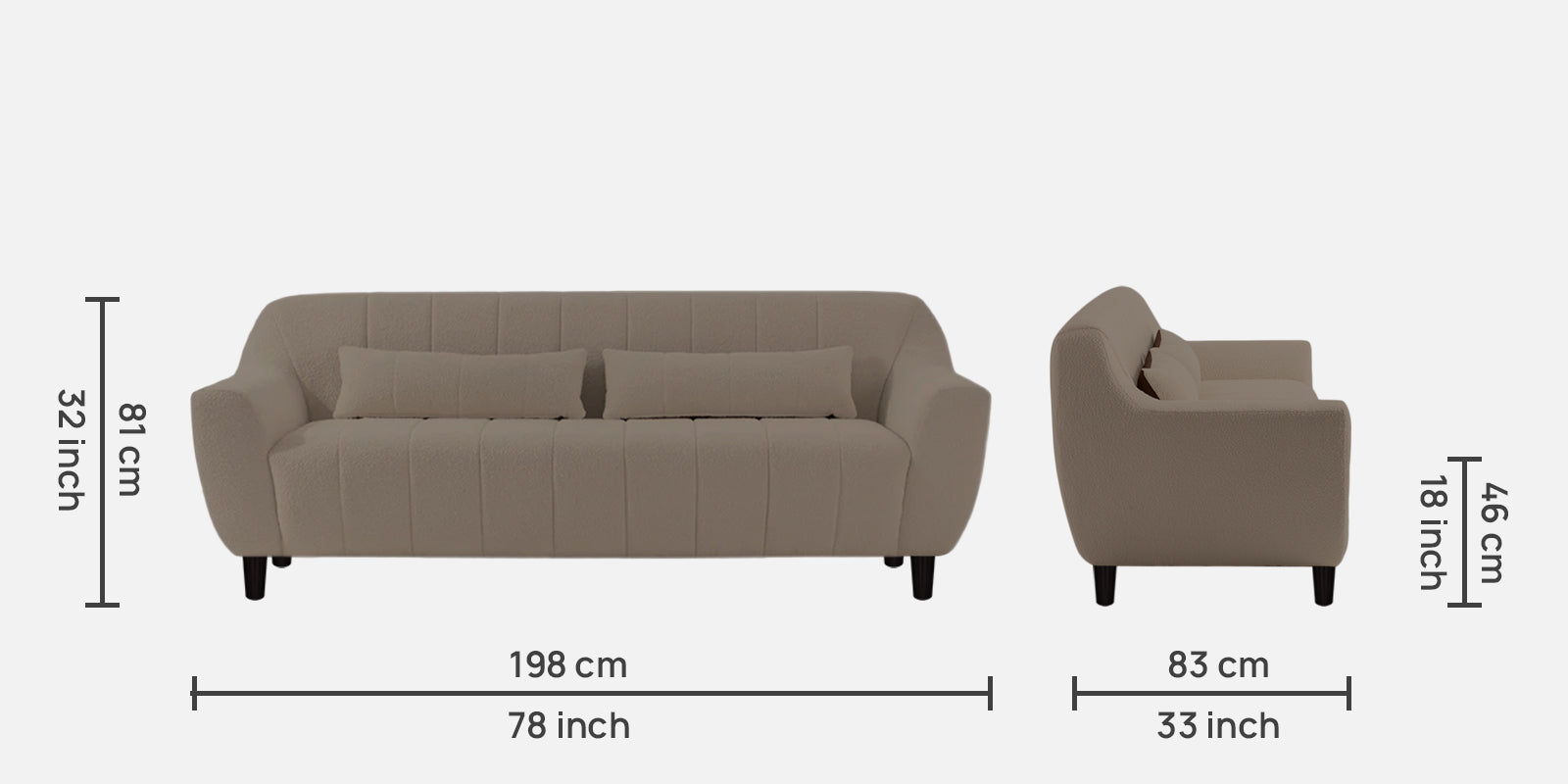 Nesco Boucle Fabric 3 Seater Sofa In Cement Beige Colour - Febonic Living