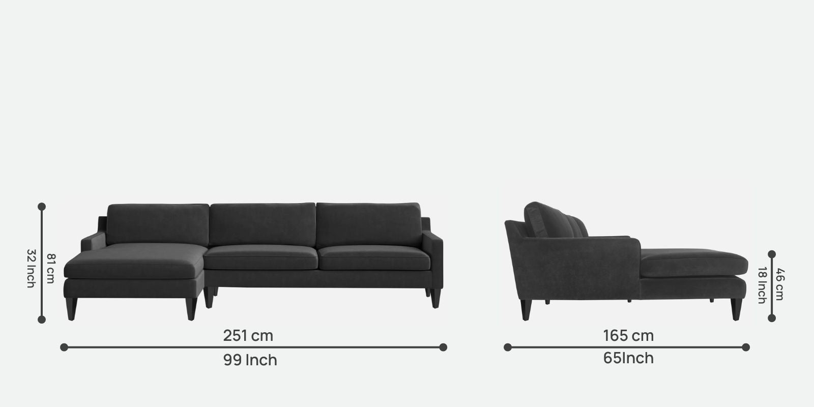 Jones Velvet RHS Sectional Sofa (3+Lounger) In Hory Grey Colour - Febonic Living