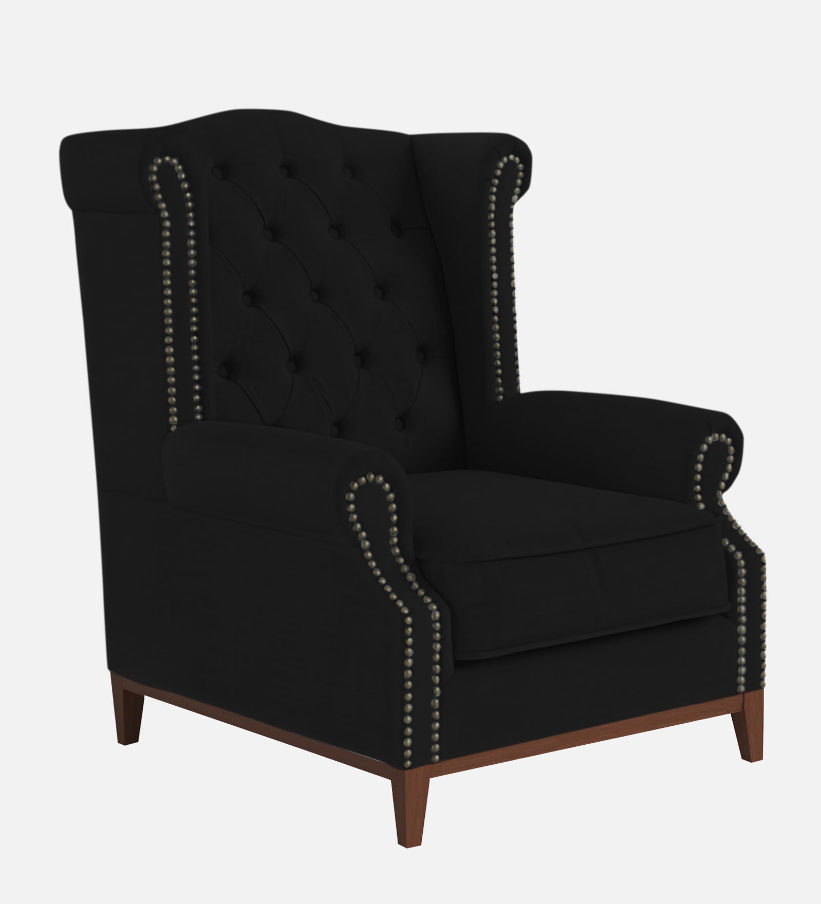 Nory Fabric Wing Chair In Zed Black Colour - Febonic Living