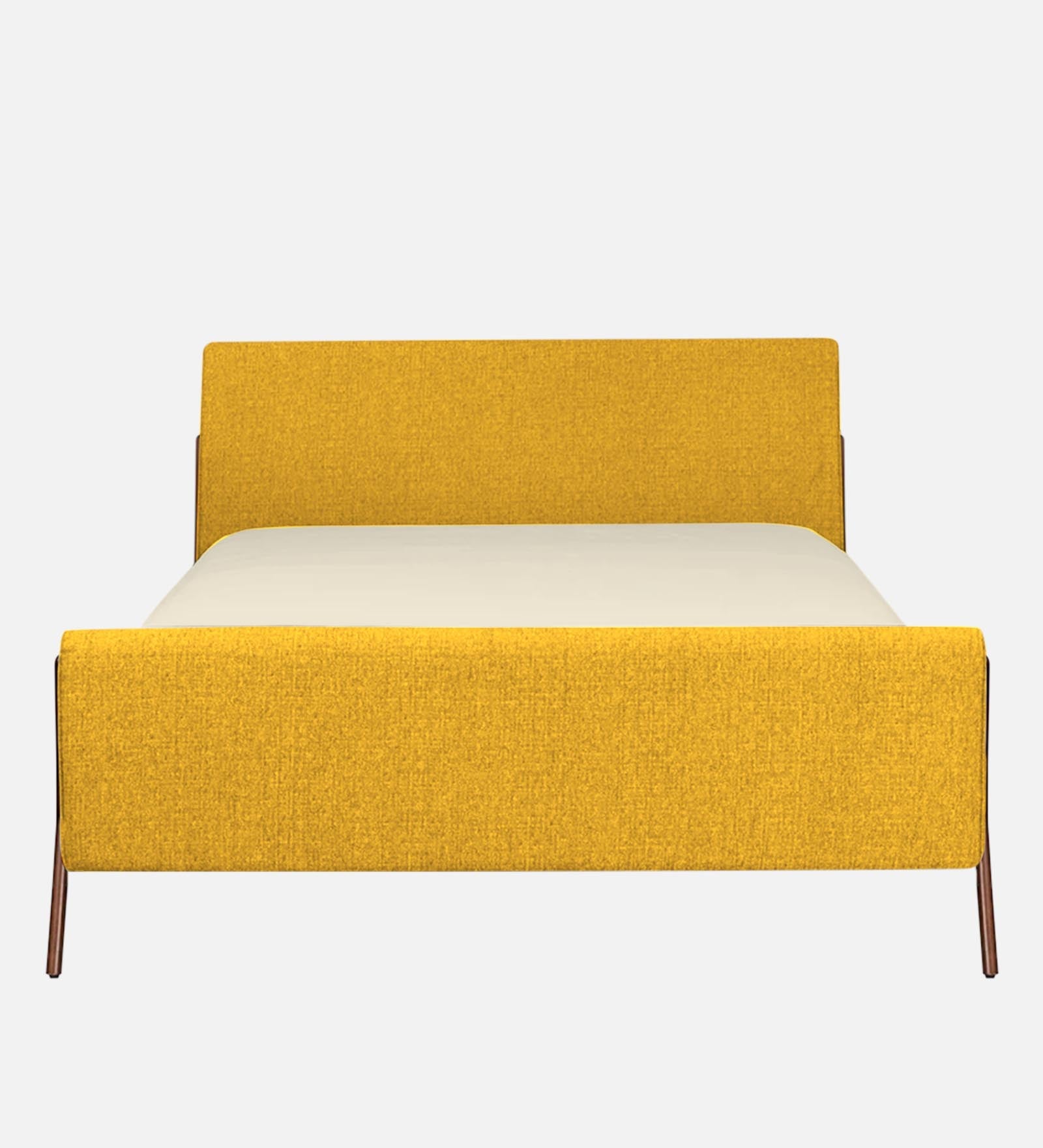 Catla Fabric Upholstered Queen Size Bed In Bold Yellow Colour - Febonic Living