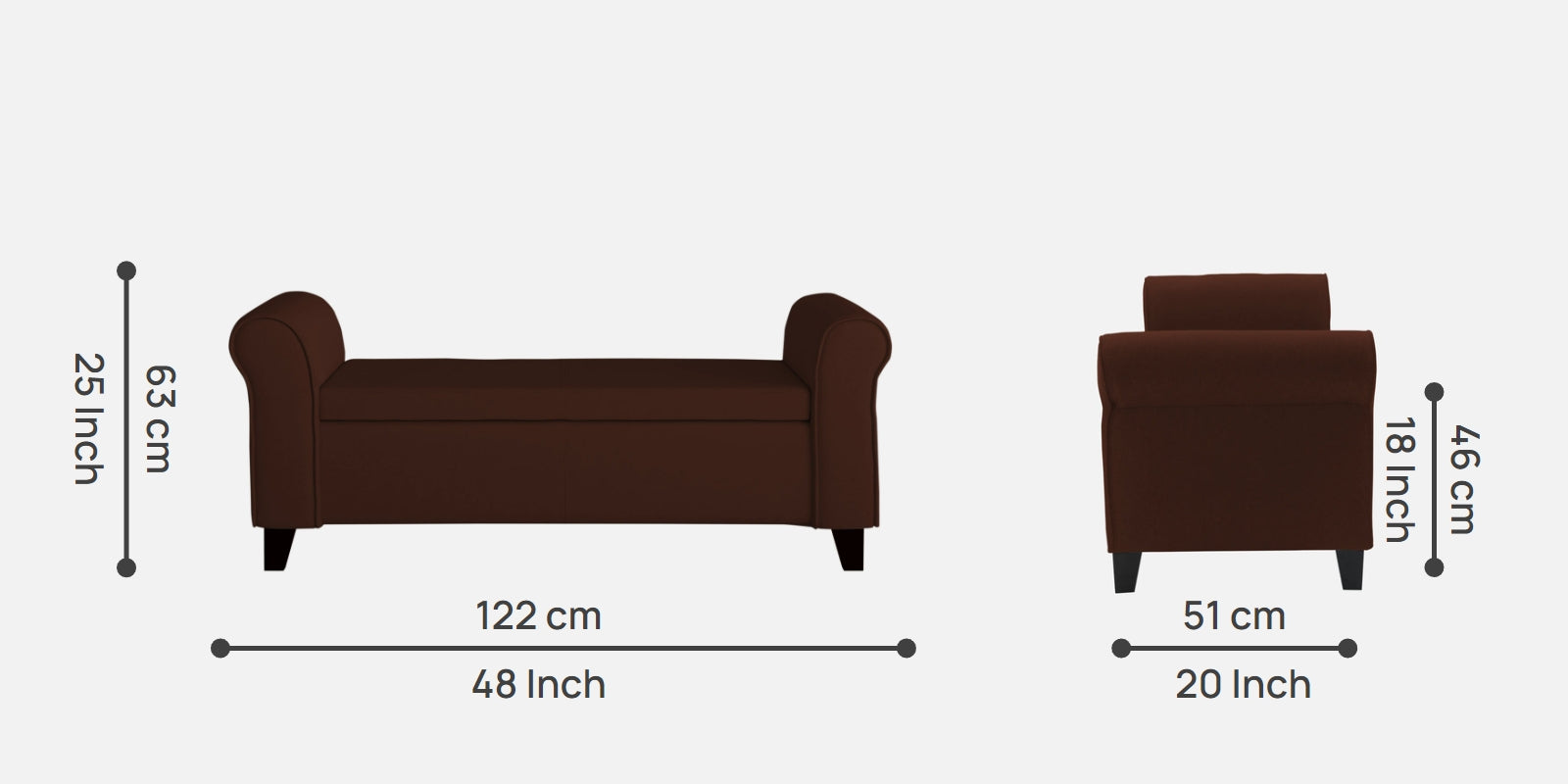 Molo Fabric 2 Seater Recamier in Coffee Brown Colour With Storage