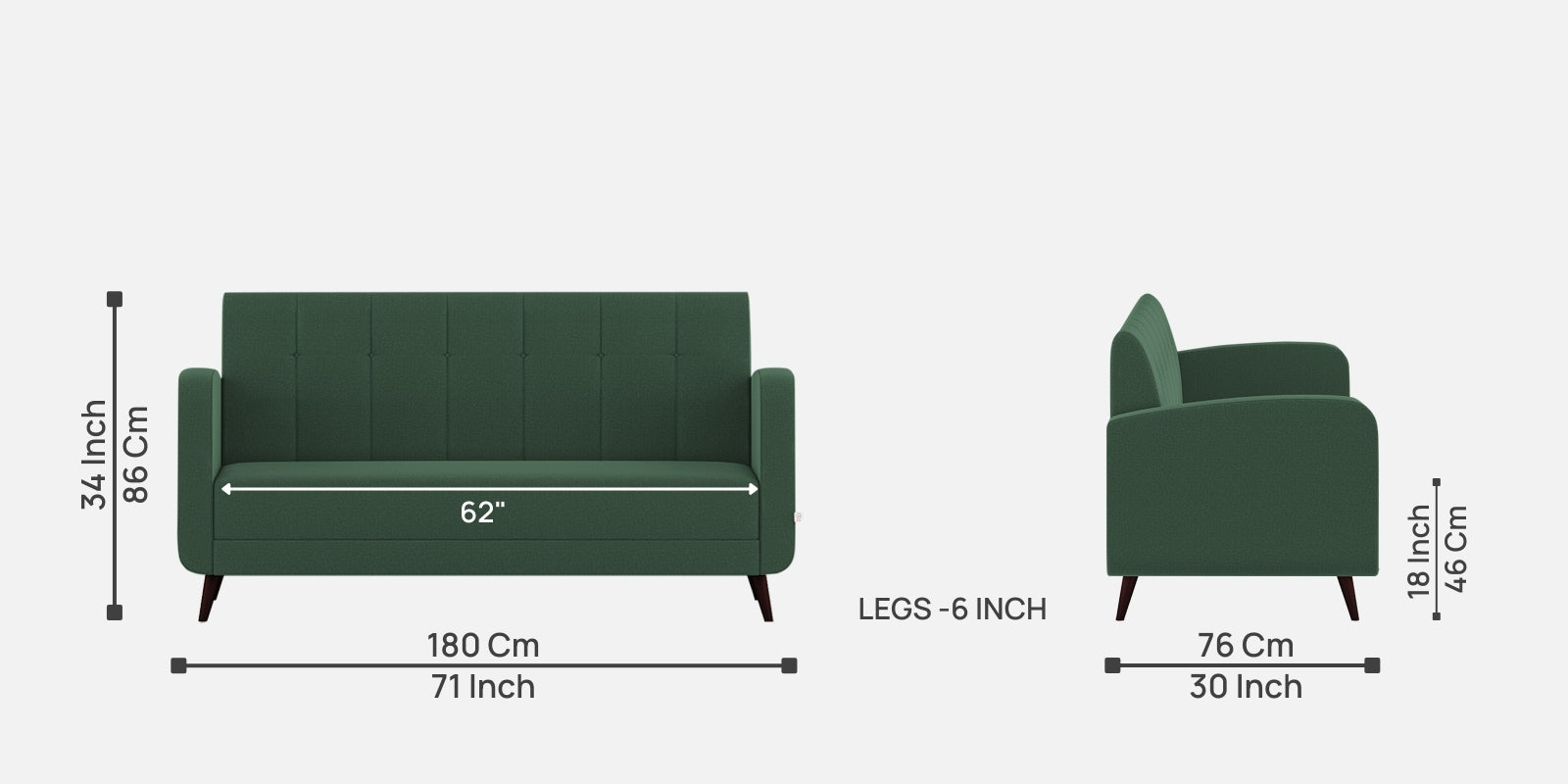 Wiki Velvet 3 Seater Sofa In Amazon Green Colour - Febonic Living