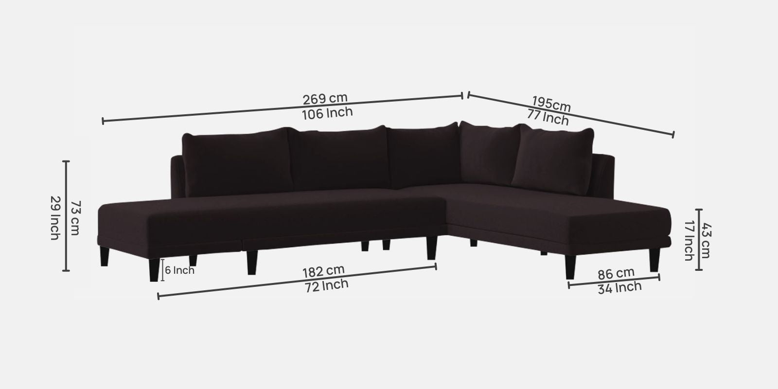 Ira Fabric RHS 6 Seater Convertible Sofa Cum Bed In Cara Brown Colour - Febonic Living