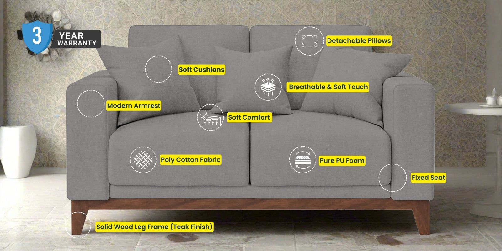 Luca Fabric 2 Seater Sofa In Salmon Pink Colour - Febonic Living