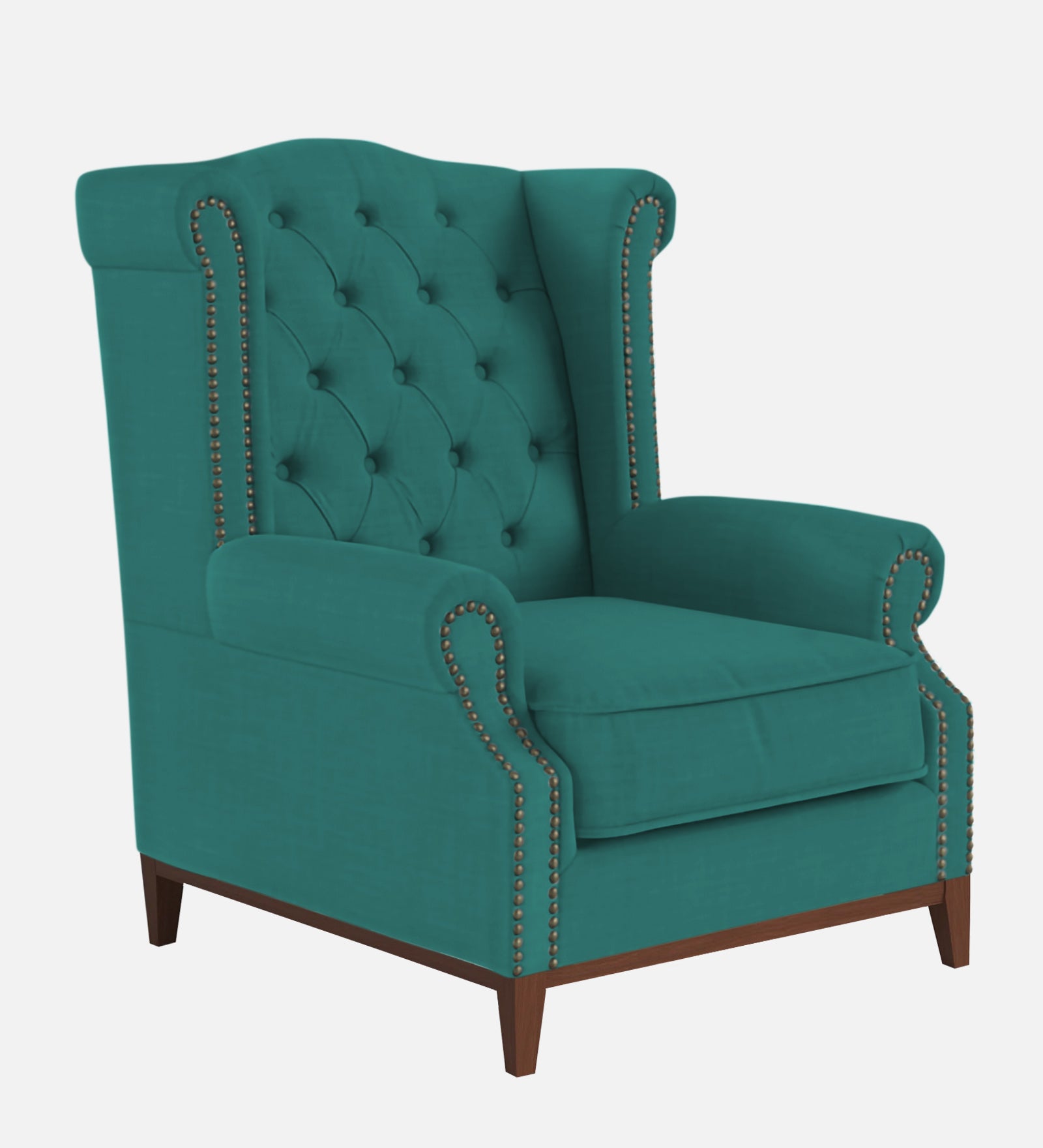 Nory Fabric Wing Chair In Sea Green Colour - Febonic Living