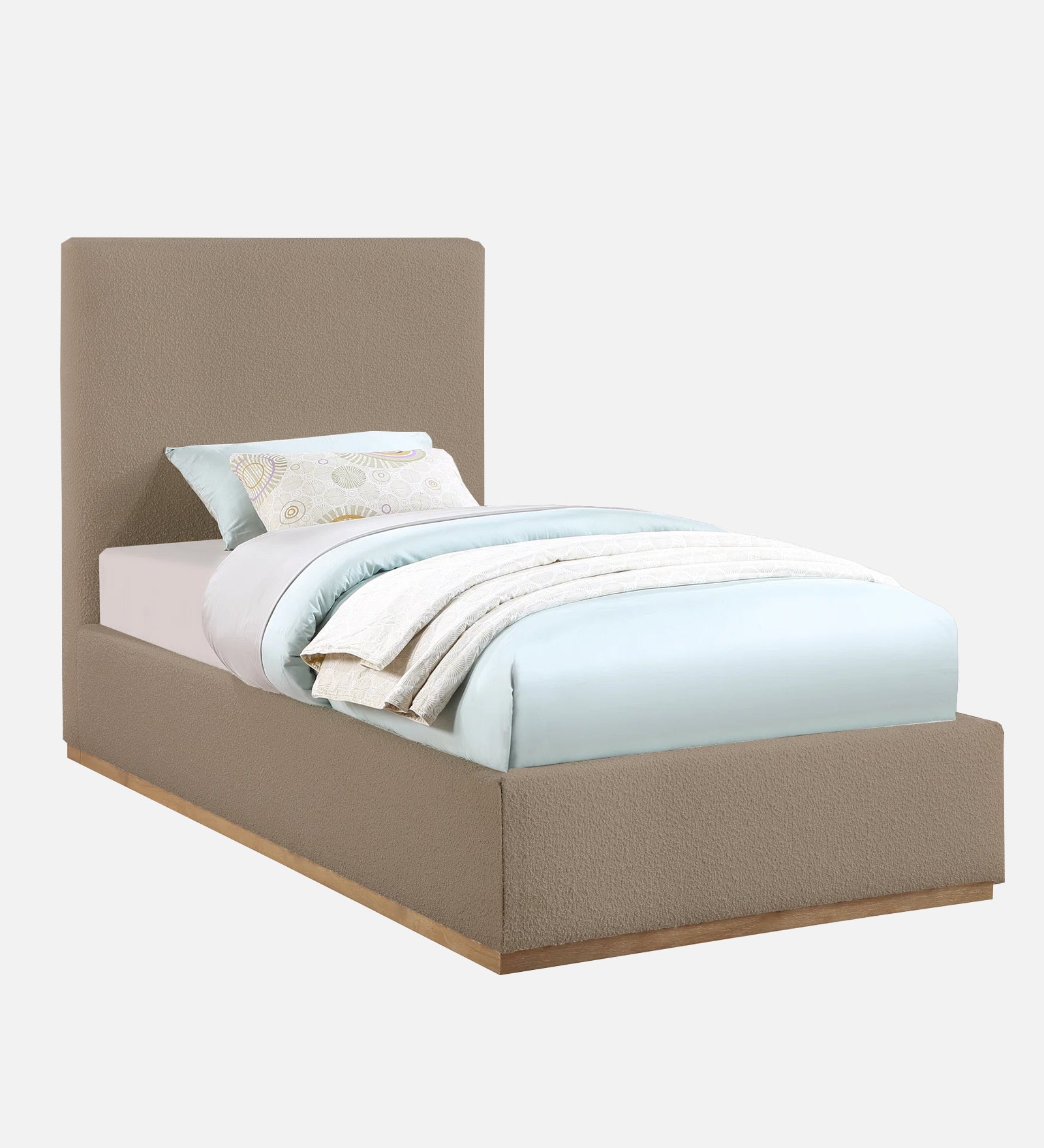 Eddy Boucle Fabric Single Bed in Mushroom Beige - Febonic Living