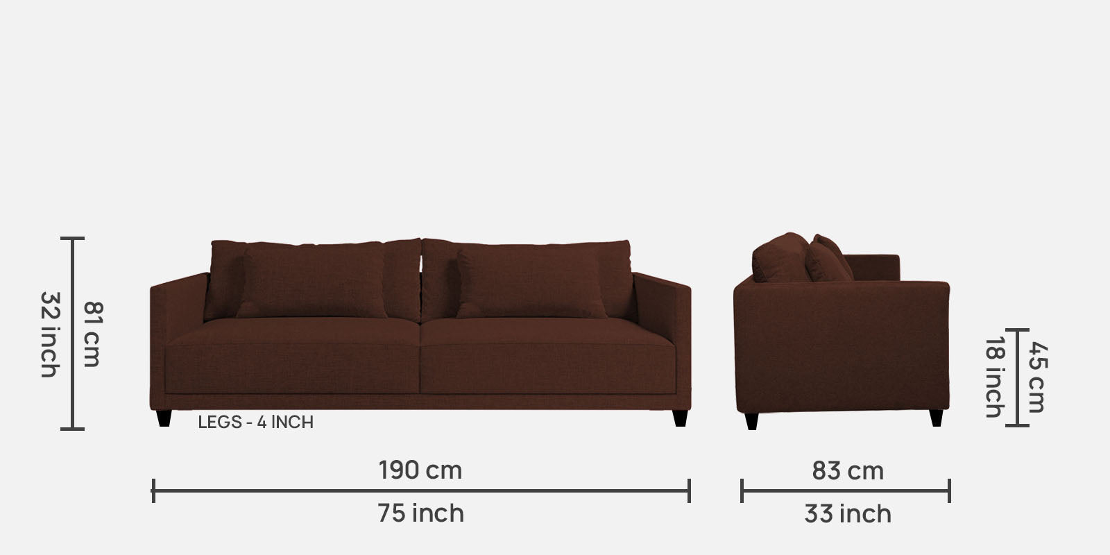 Kera Fabric 3 Seater Sofa In Coffee Brown Colour - Febonic Living