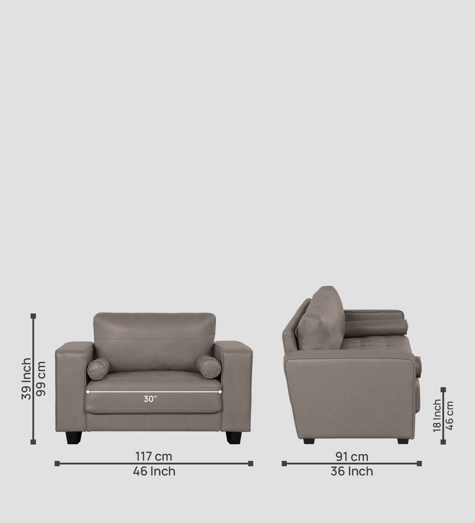 Darwin Leatherette 1 Seater Sofa In Steel Grey Colour - Febonic Living