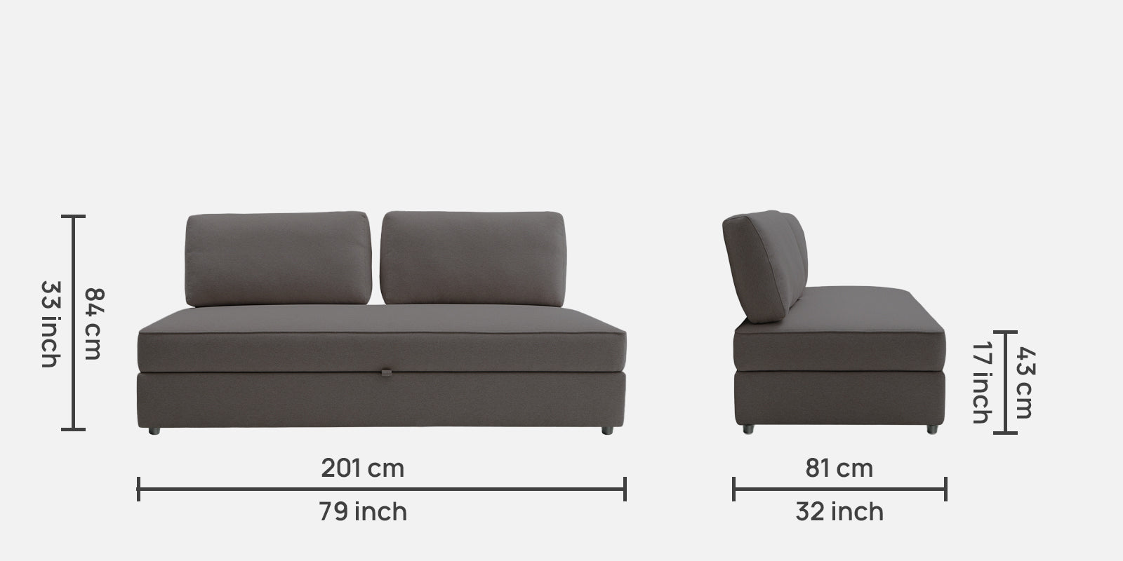Vito Fabric Day Bed In Sudo Grey Colour With Storage - Febonic Living
