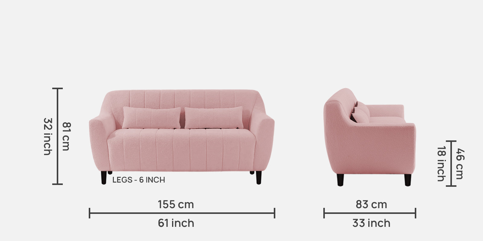 Nesco Boucle Fabric 2 Seater Sofa in Basi Pinc Colour