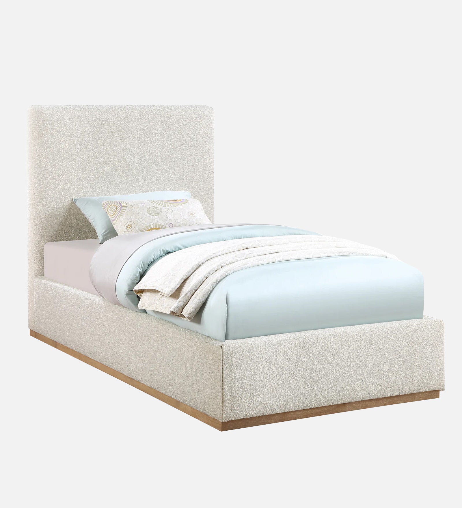 Eddy Boucle Fabric Single Bed in Shell White - Febonic Living