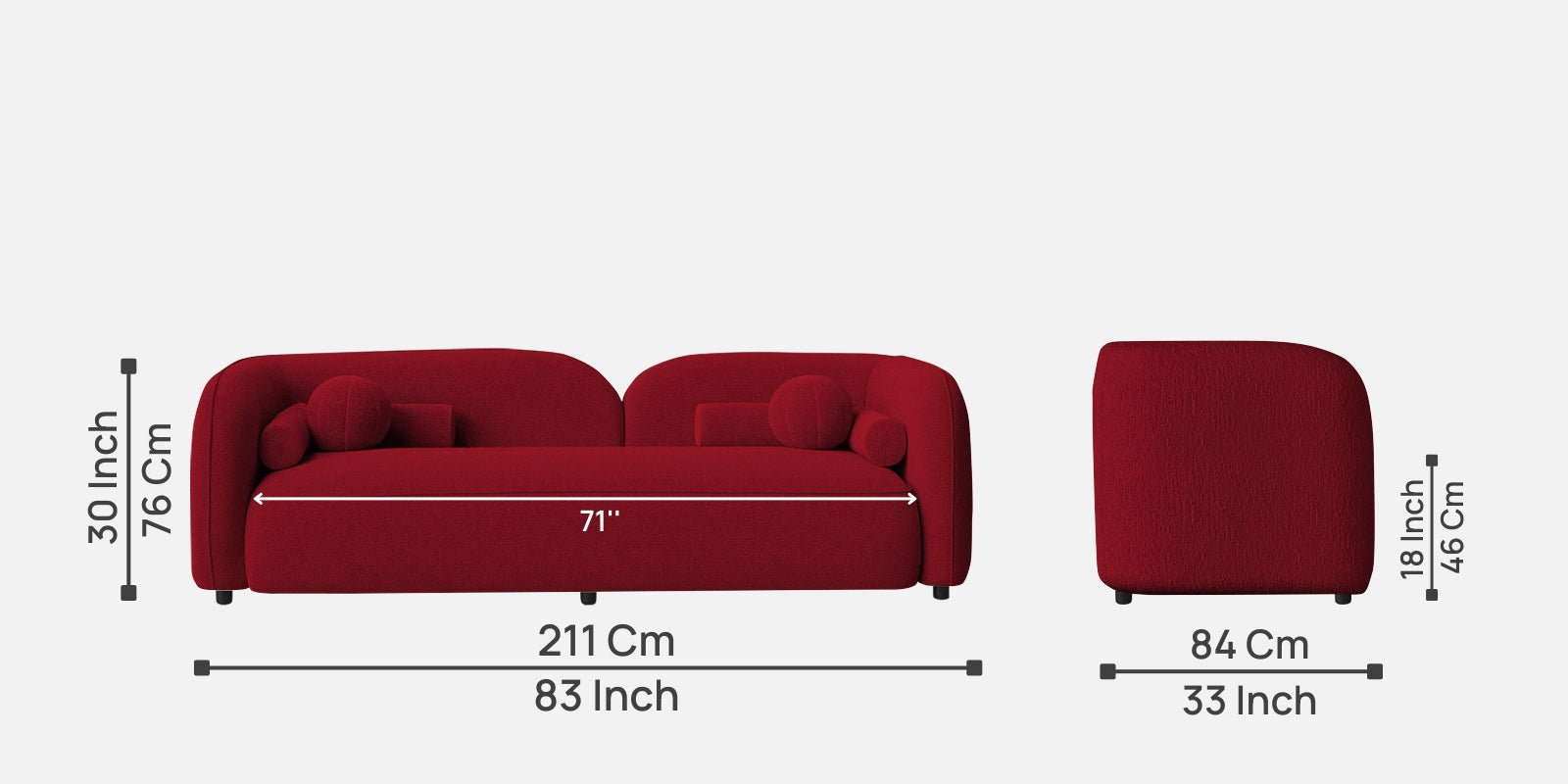 Corny Boucle Fabric 3 Seater Sofa In Candy Red Colour - Febonic Living