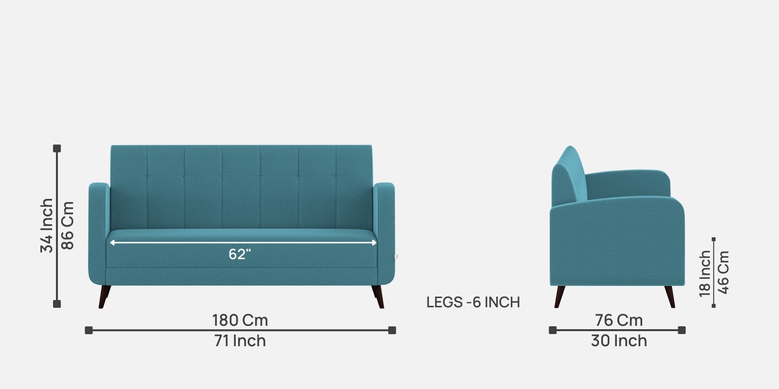 Wiki Velvet 3 Seater Sofa in Aqua Blue Colour