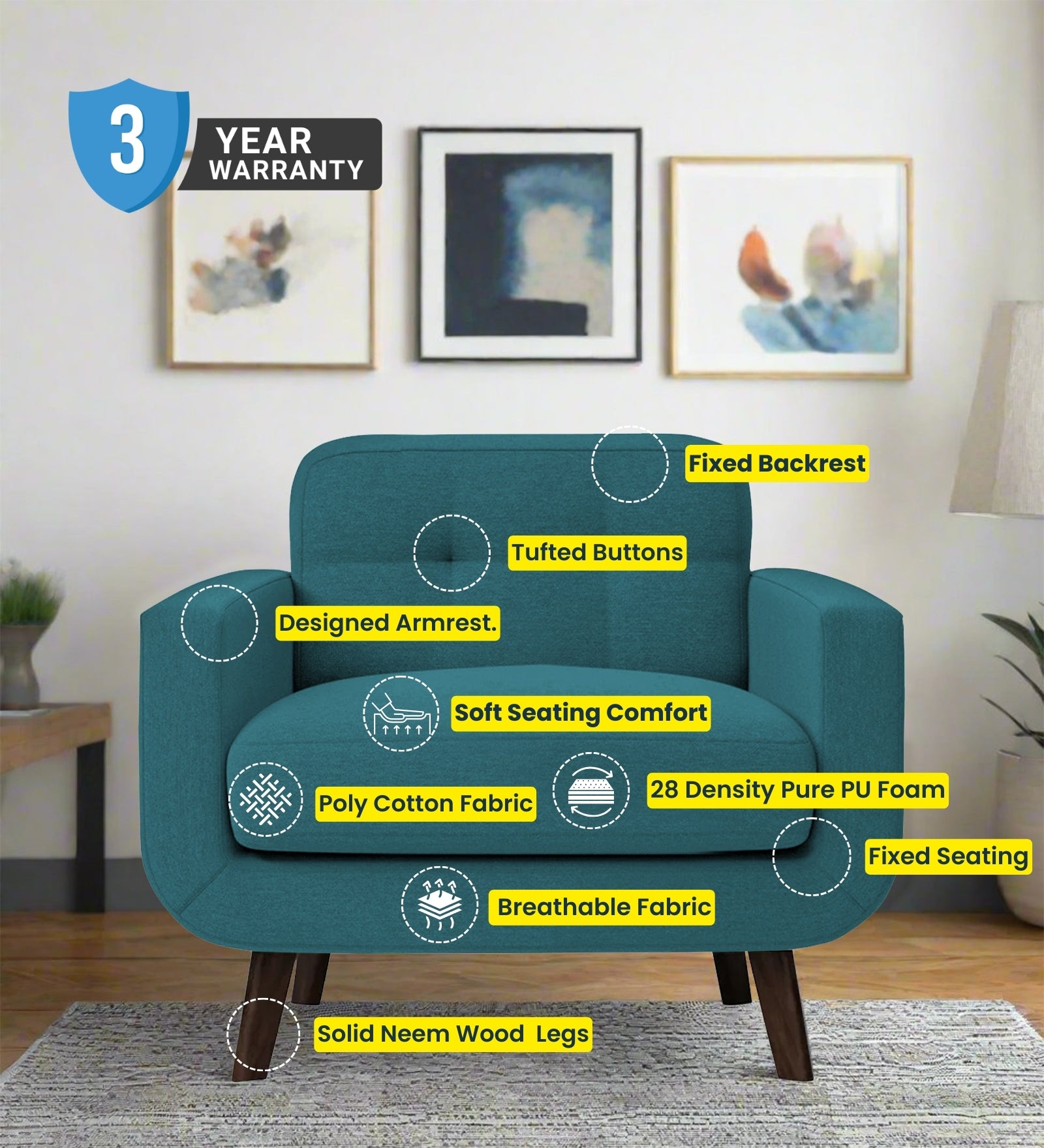 Marsela Fabric 1 Seater Sofa In Caramel Brown Colour - Febonic Living