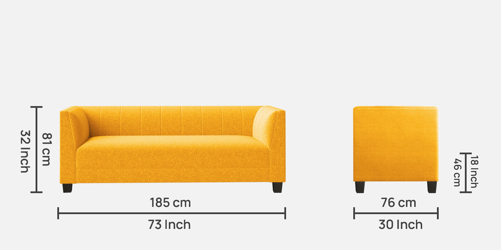 Chastin Fabric 3 Seater Sofa In Bold Yellow Colour - Febonic Living