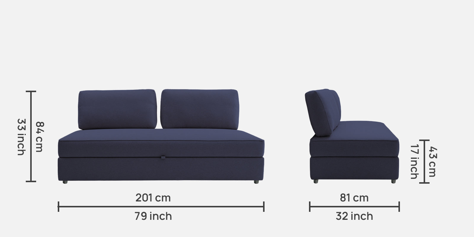 Vito Fabric Day Bed In Slate Blue Colour With Storage - Febonic Living