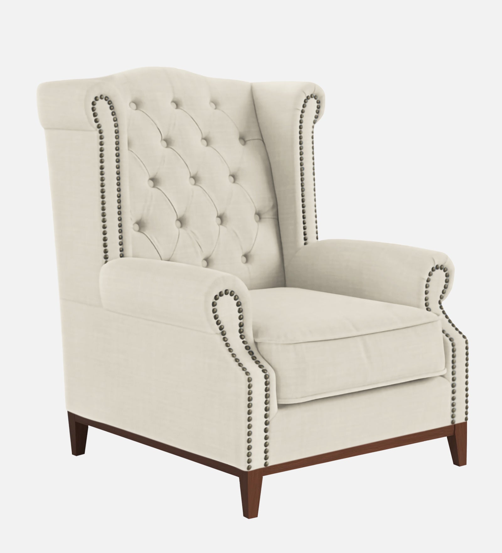 Nory Fabric Wing Chair In Ivory Cream Colour - Febonic Living