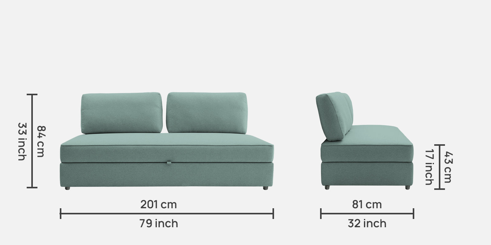 Vito Fabric Day Bed In Suka Blue Colour With Storage - Febonic Living