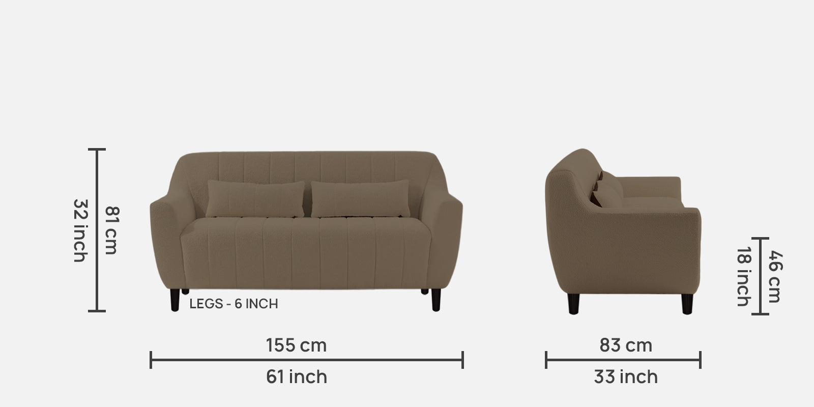 Nesco Boucle Fabric 2 Seater Sofa In Caro Beige Colour - Febonic Living