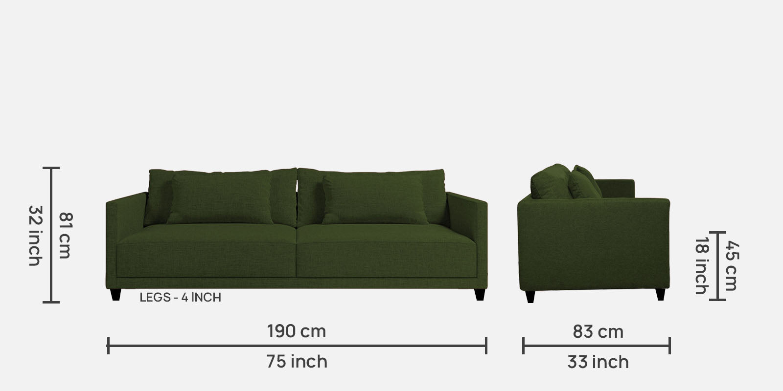 Kera Fabric 3 Seater Sofa in Olive Green Colour