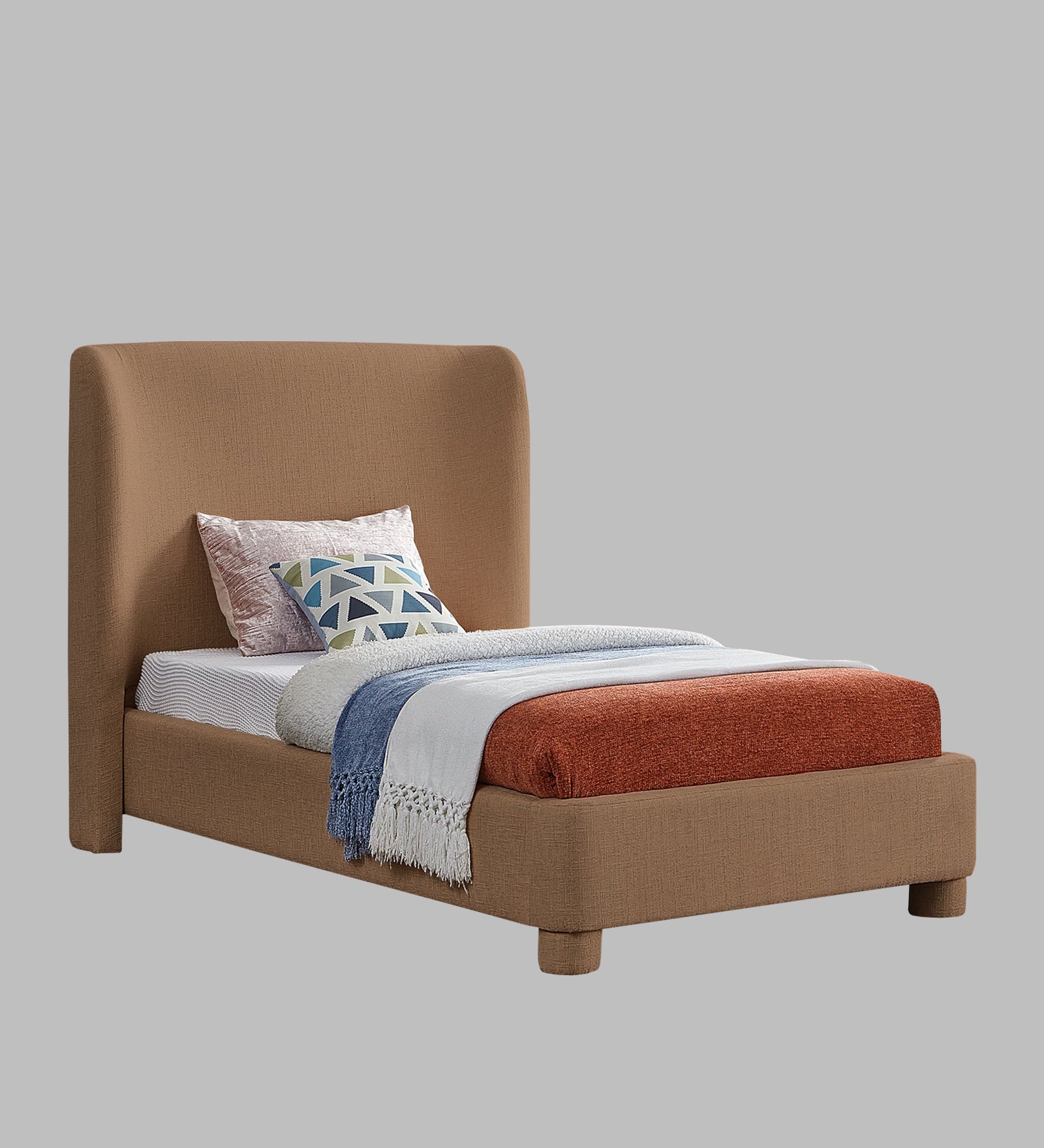 Lenny Fabric Upholstered Single Bed in Cosmic Beige Colour - Febonic Living