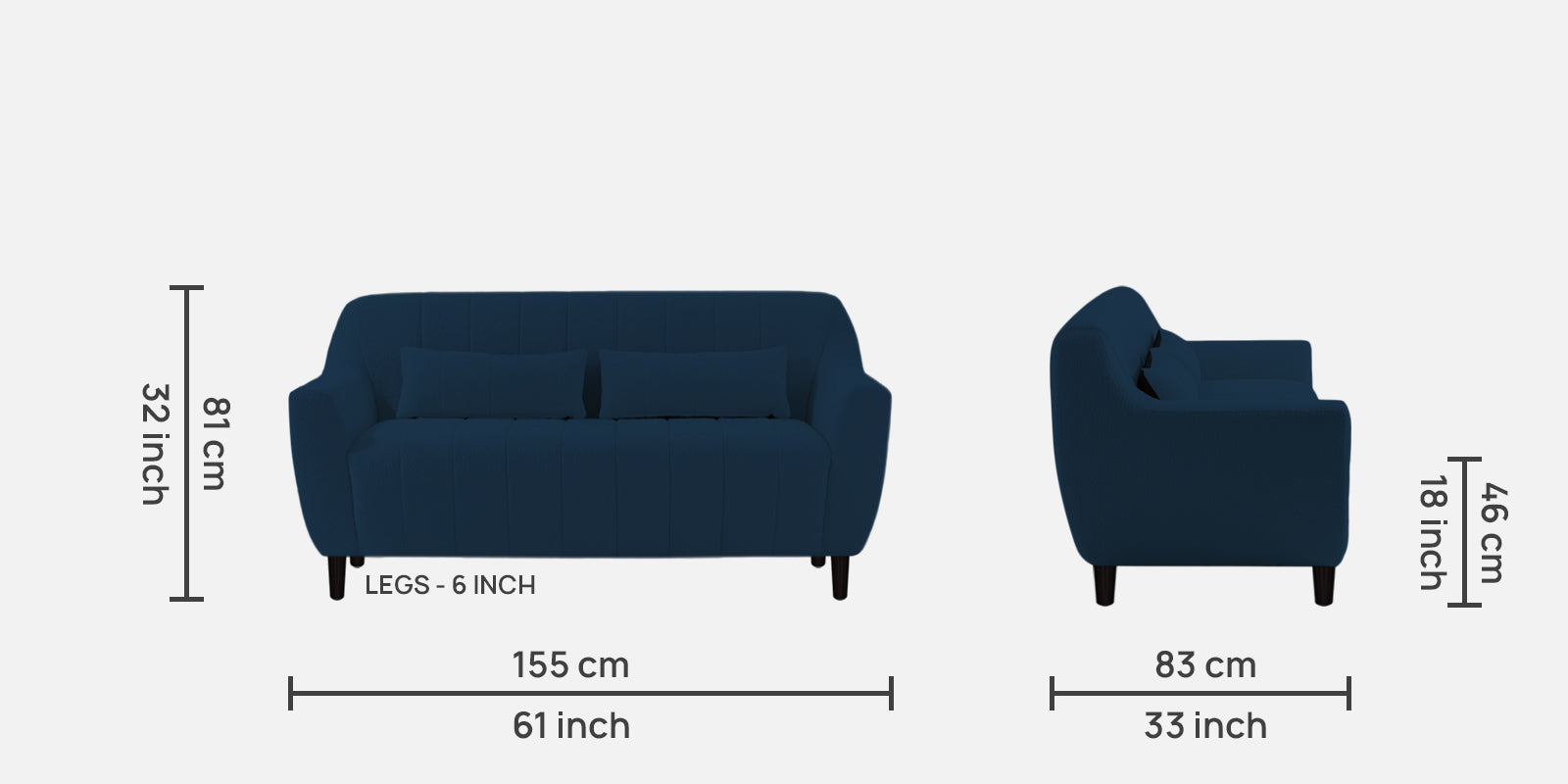 Nesco Boucle Fabric 2 Seater Sofa In Danim Blue Colour - Febonic Living