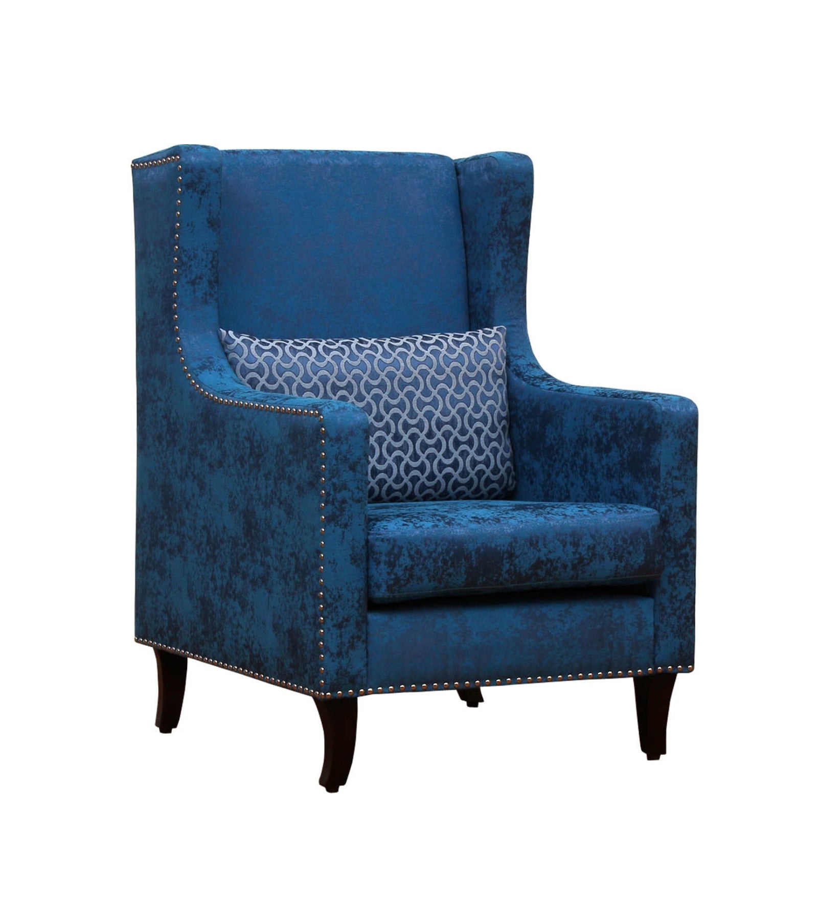 Jade Printed Fabric Wing Chair in Blue Colour - Febonic Living