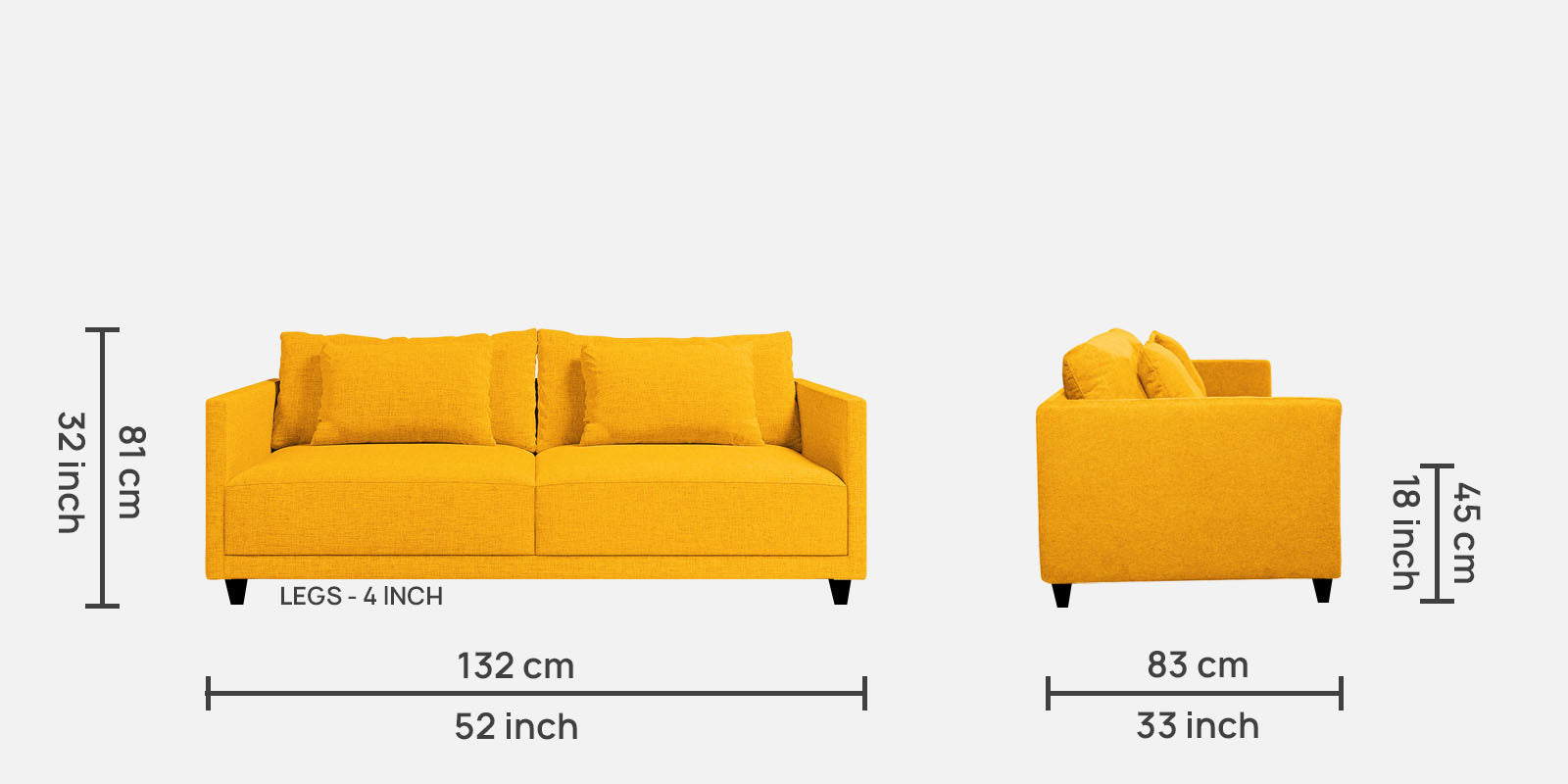 Kera Fabric 2 Seater Sofa In Bold Yellow Colour - Febonic Living