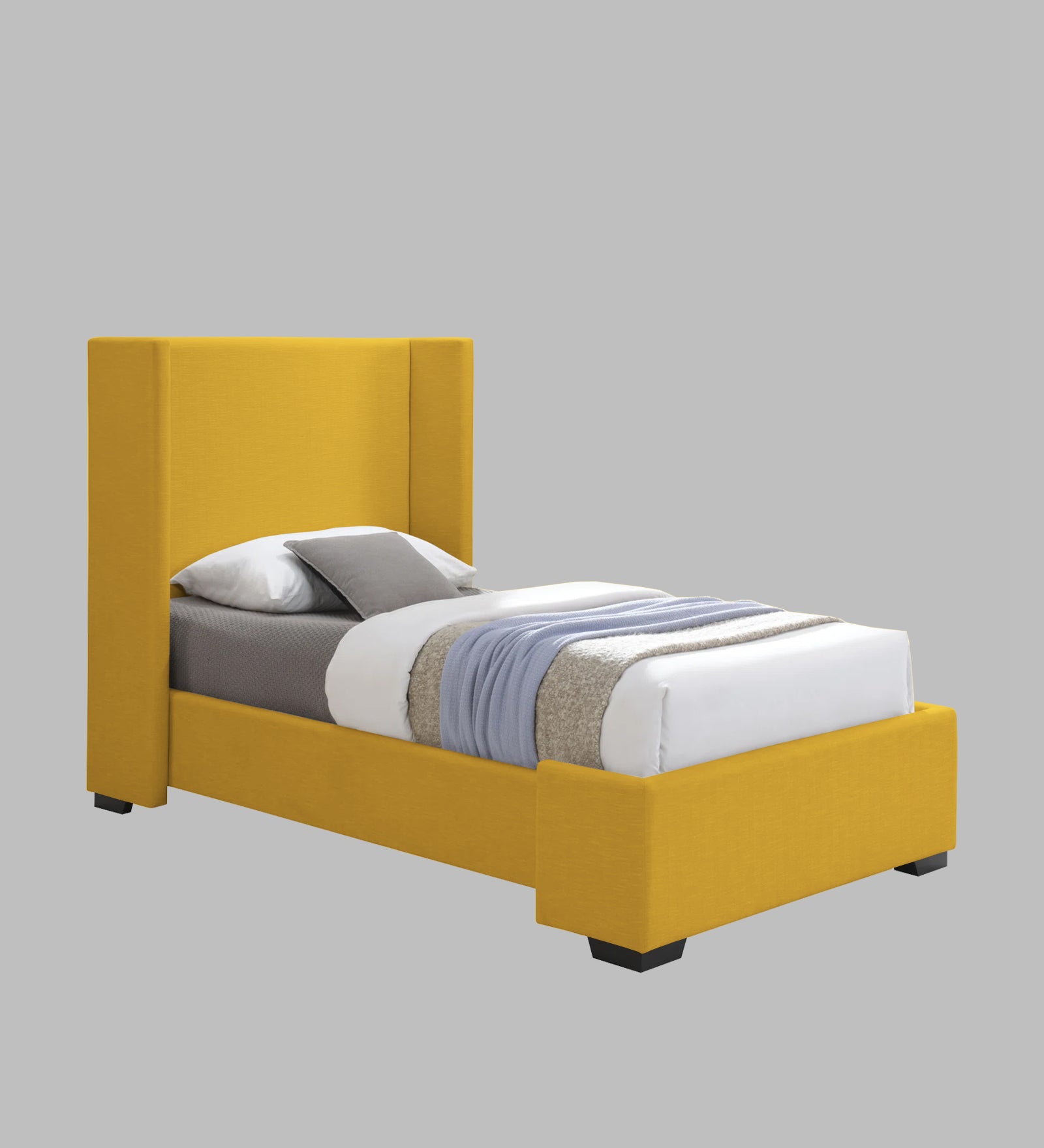 Kirby Fabric Upholstered Single Bed in Bold Yellow Colour - Febonic Living
