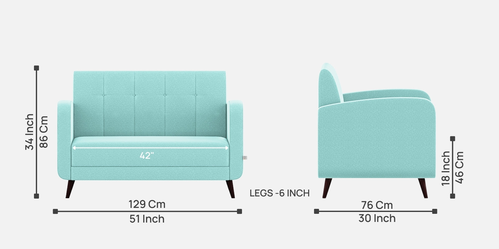 Wiki Velvet 2 Seater Sofa In Barmunda Aqua Colour - Febonic Living
