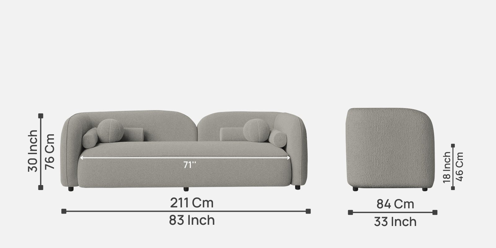 Corny Boucle Fabric 3 Seater Sofa In Fog Grey Colour - Febonic Living