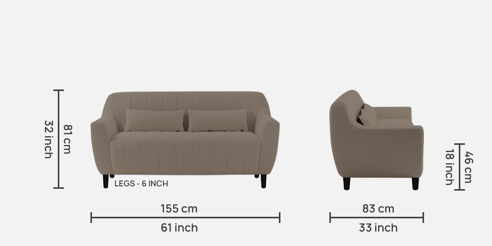 Nesco Boucle Fabric 2 Seater Sofa In Cement Beige Colour - Febonic Living