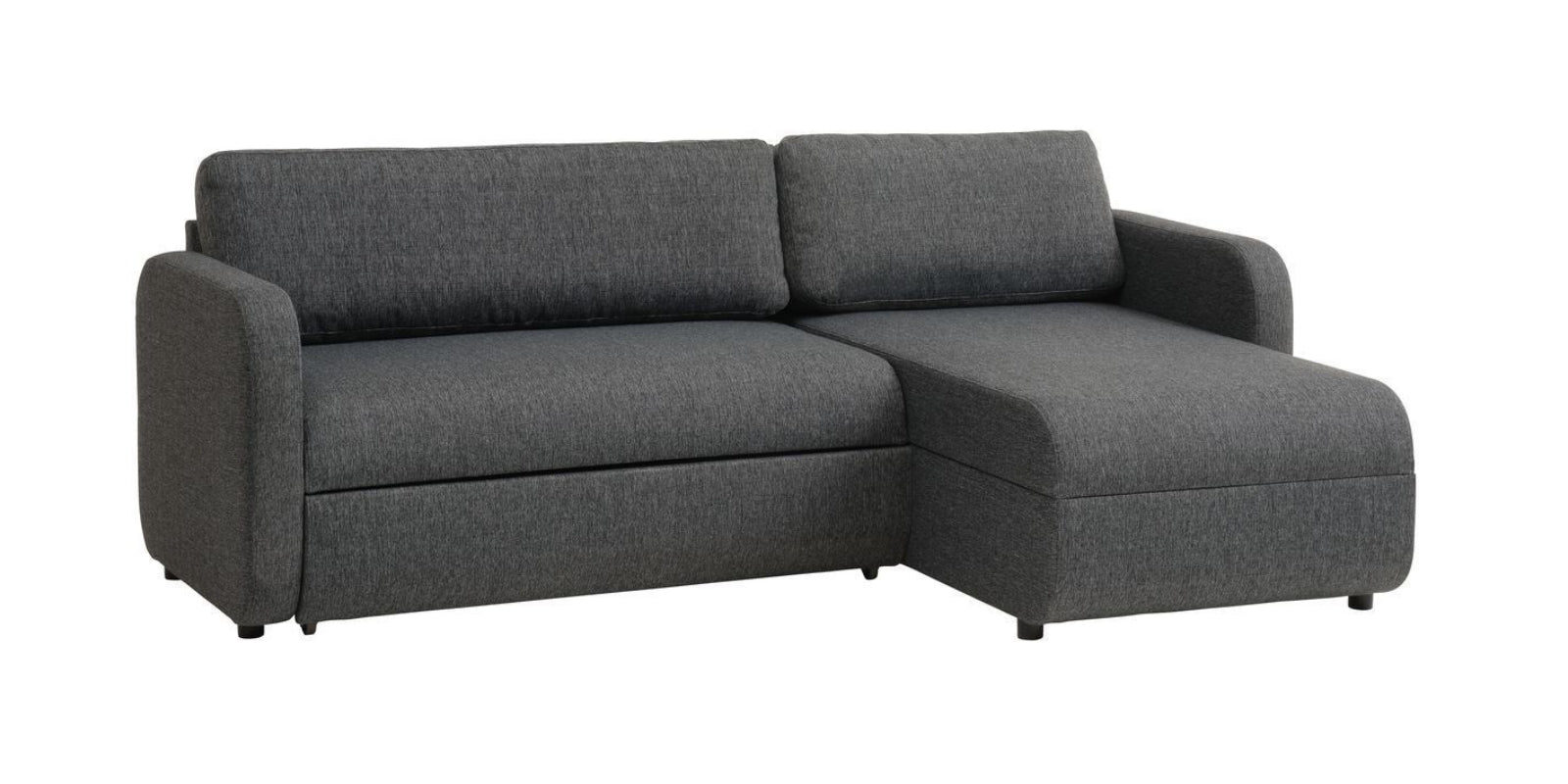 Bison Fabric 3 Seater Sectional With Pull Out Sofa Cum Bed In Charcoal Grey Colour - Febonic Living