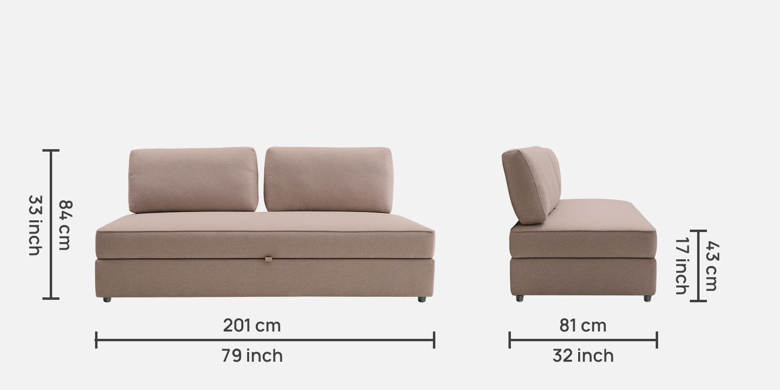 Vito Fabric Day Bed In Kadhi Beige Colour With Storage - Febonic Living