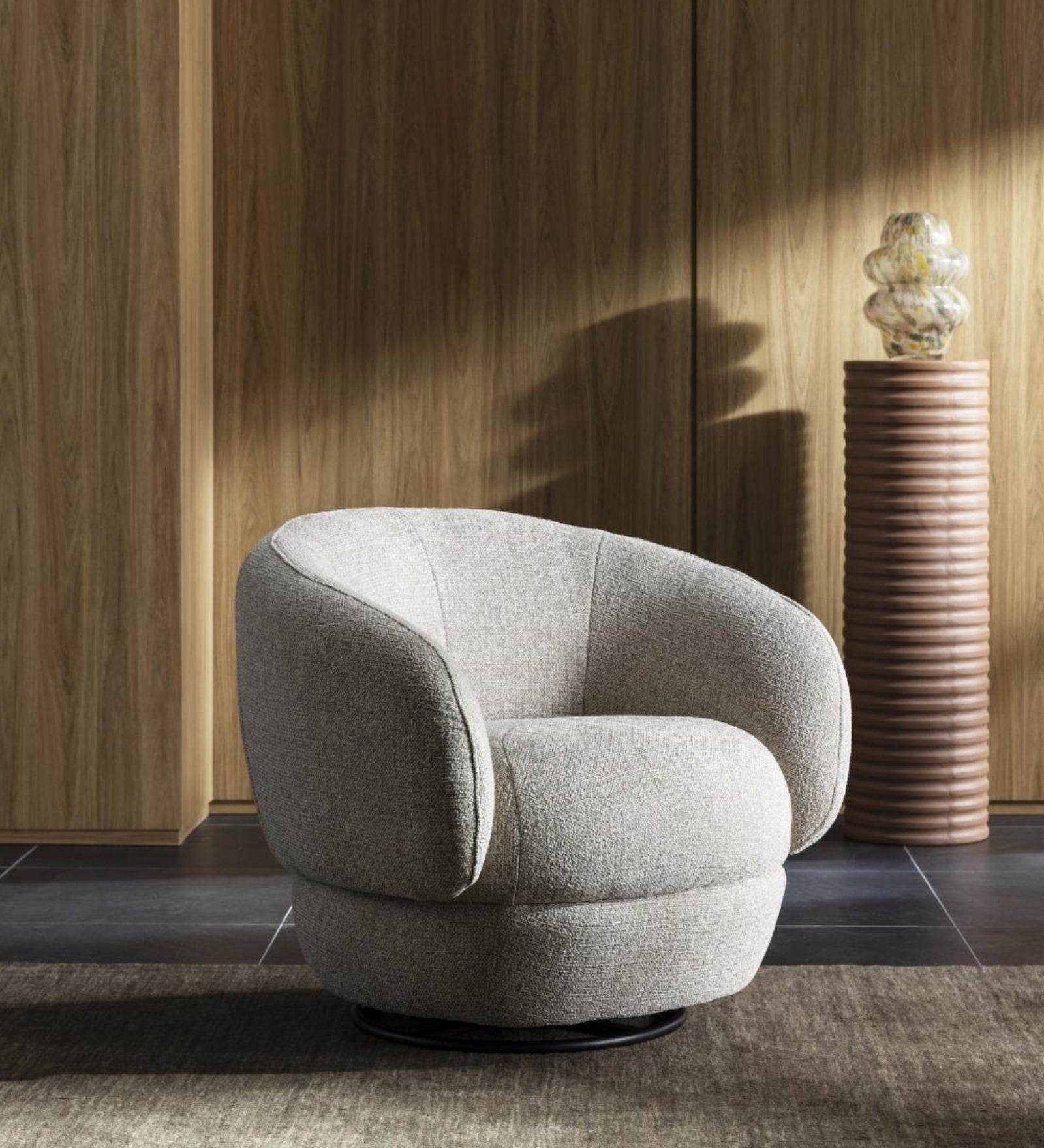 Tura Fabric Swivel Chair In Ash Grey Colour - Febonic Living