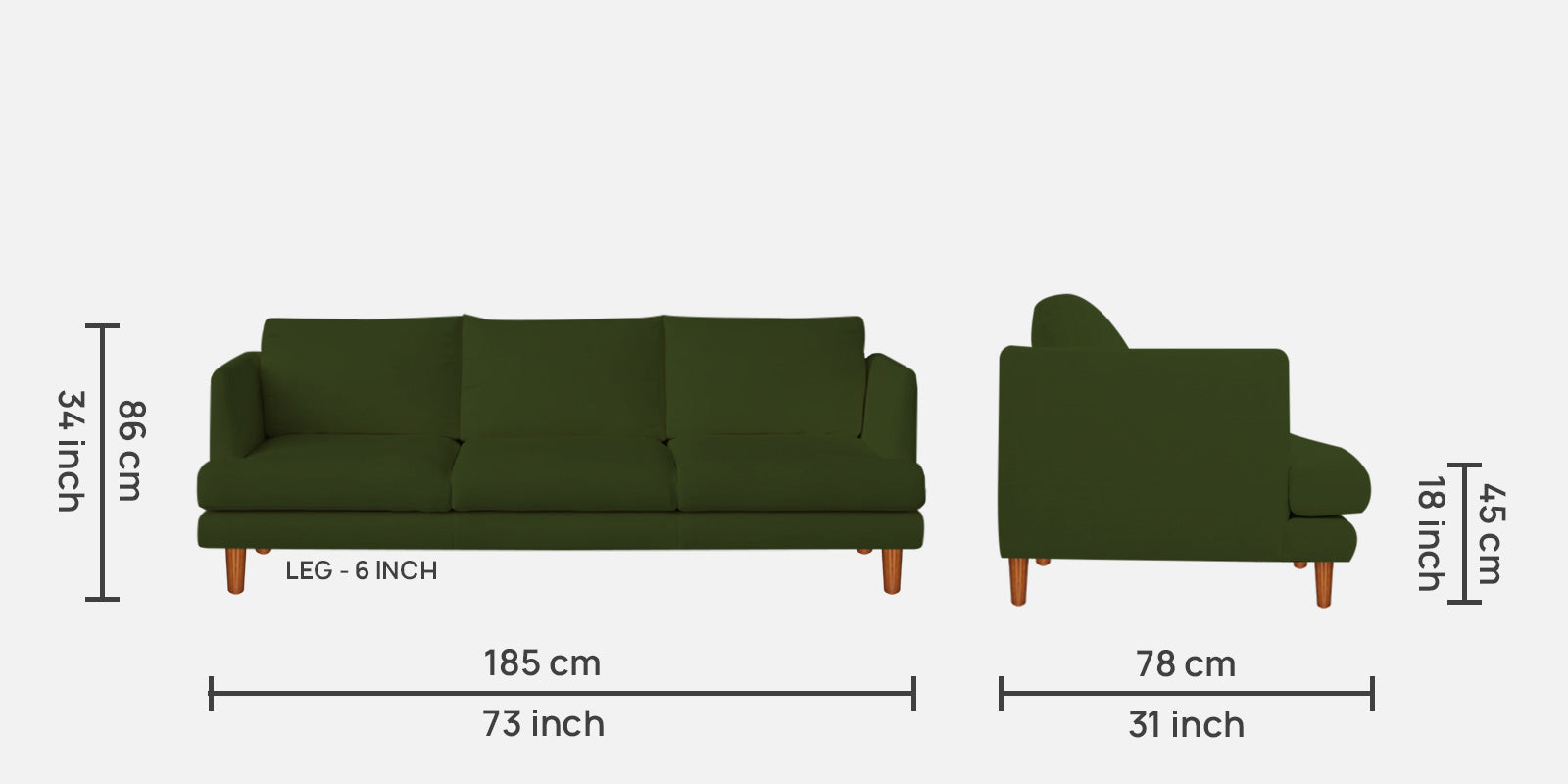 Sokun Fabric 3 Seater Sofa In Olive Green Colour - Febonic Living