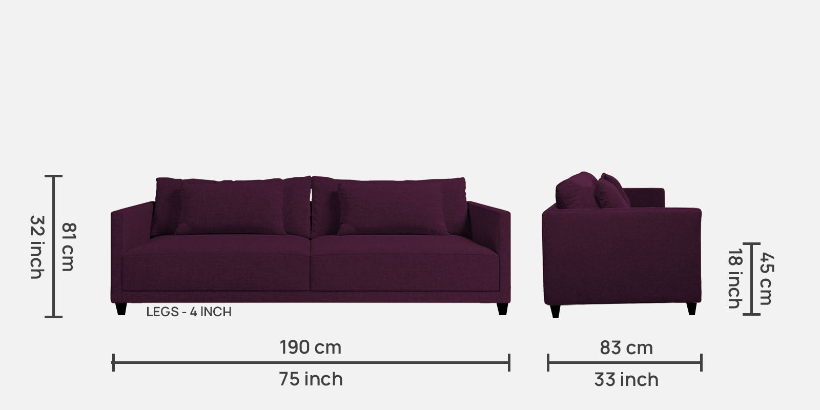 Kera Fabric 3 Seater Sofa in Greek Purple Colour