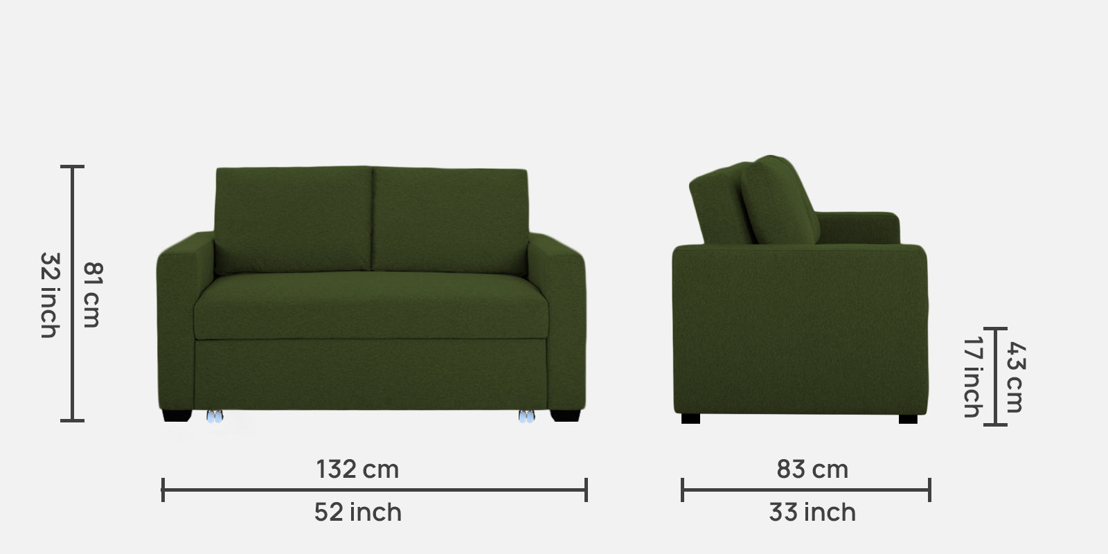 Lobby Fabric 2 Seater Pull Out Sofa Cum Bed In Olive Green Colour - Febonic Living