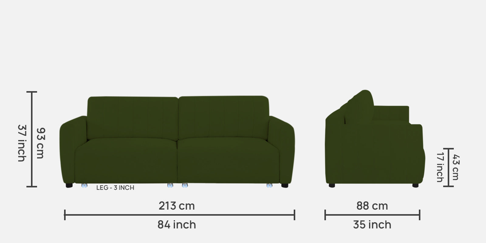 Vima Fabric 3 Seater Pull Out Sofa Cum Bed In Olive Green Colour - Febonic Living
