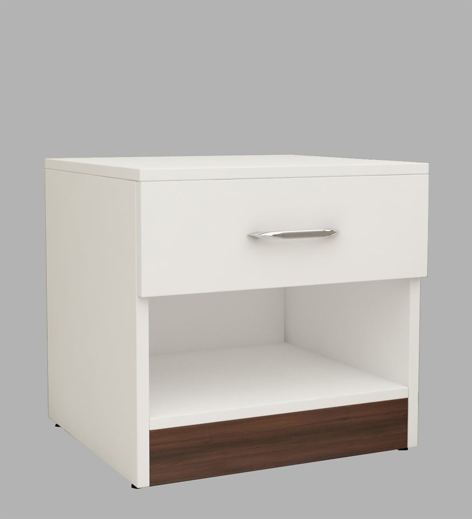 Kaiva Bedside Table With Drawer In Frosty White And Dark Walnut Finish - Febonic Living