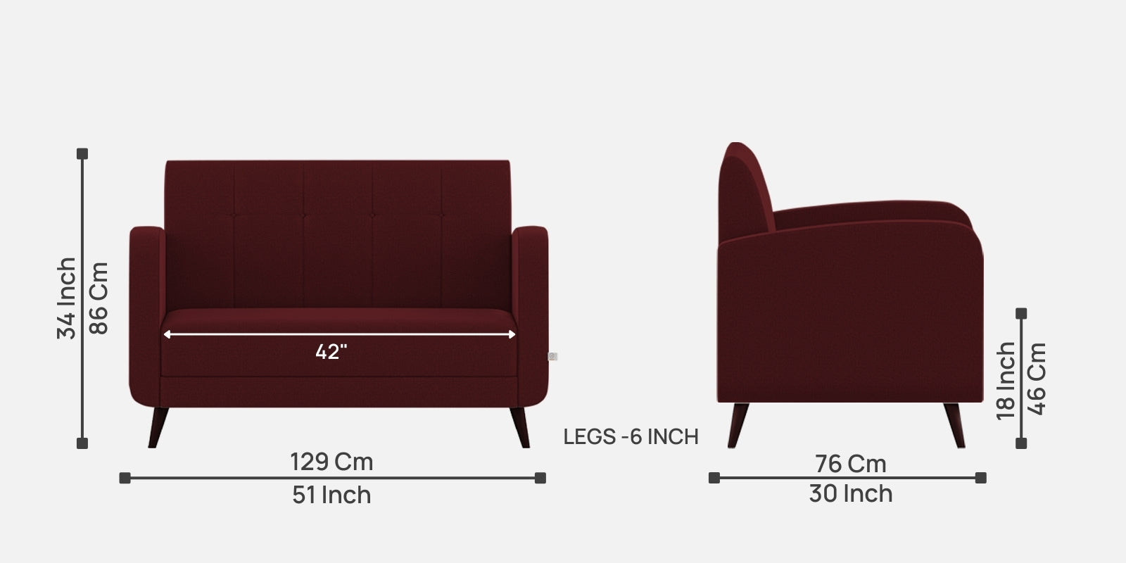 Wiki Velvet 2 Seater Sofa In Blood Maroon Colour - Febonic Living