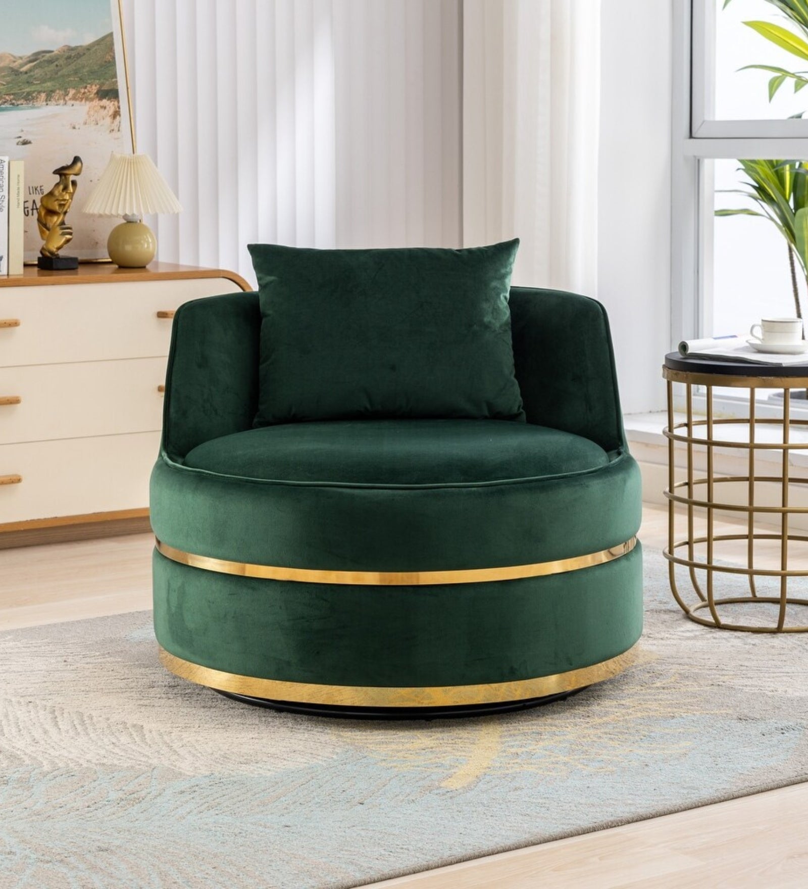 Winky Velvet Swivel Chair In Amazon Green Colour - Febonic Living