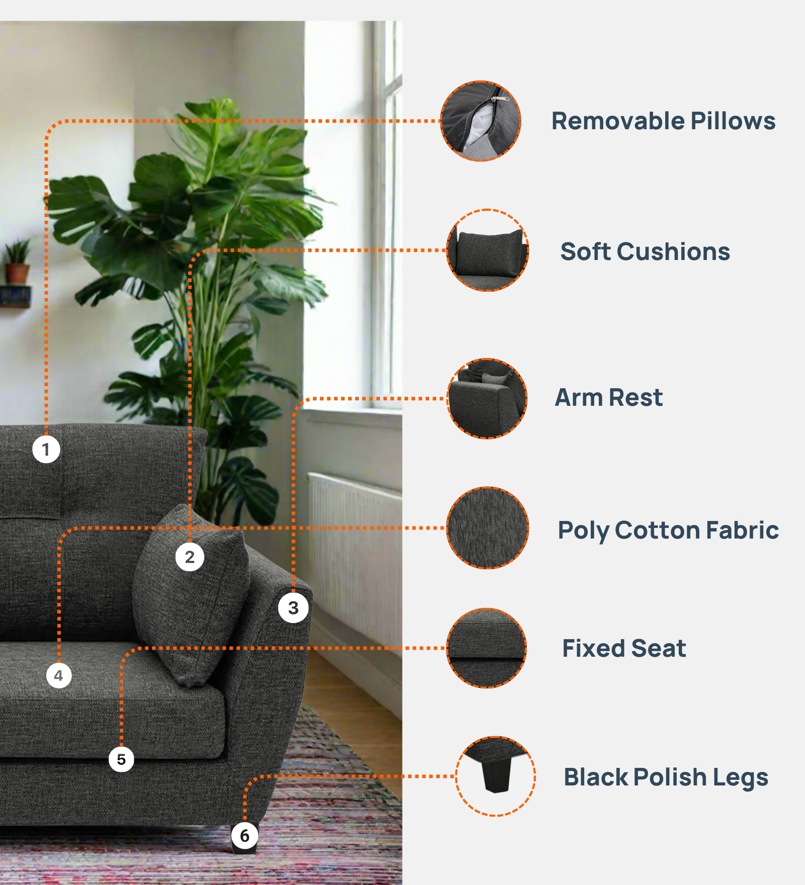 Mario Fabric 1 Seater Sofa In Cosmic Beige Colour - Febonic Living