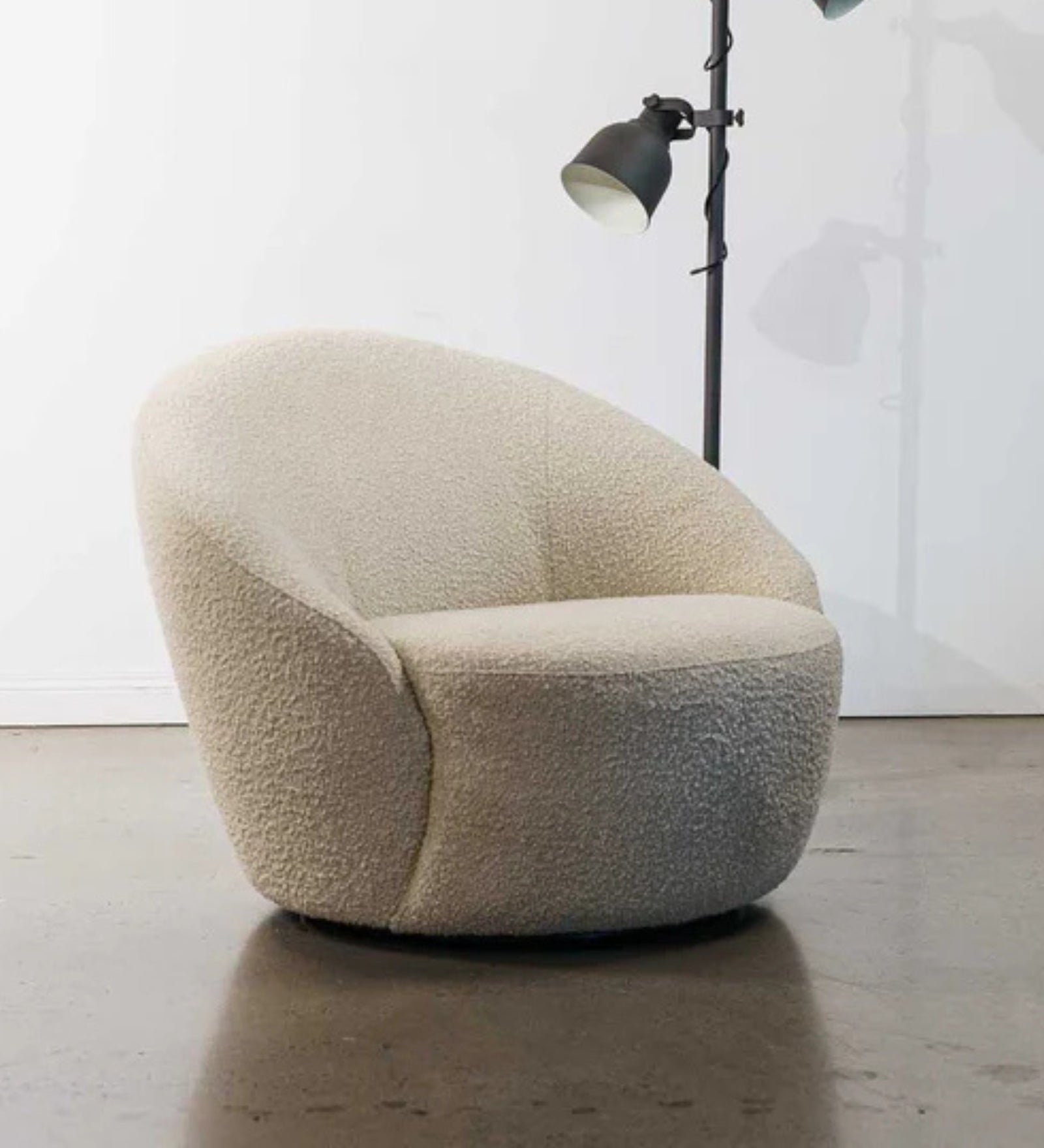 Lily Boucle Fabric Swivel Chair in Shell White Colour