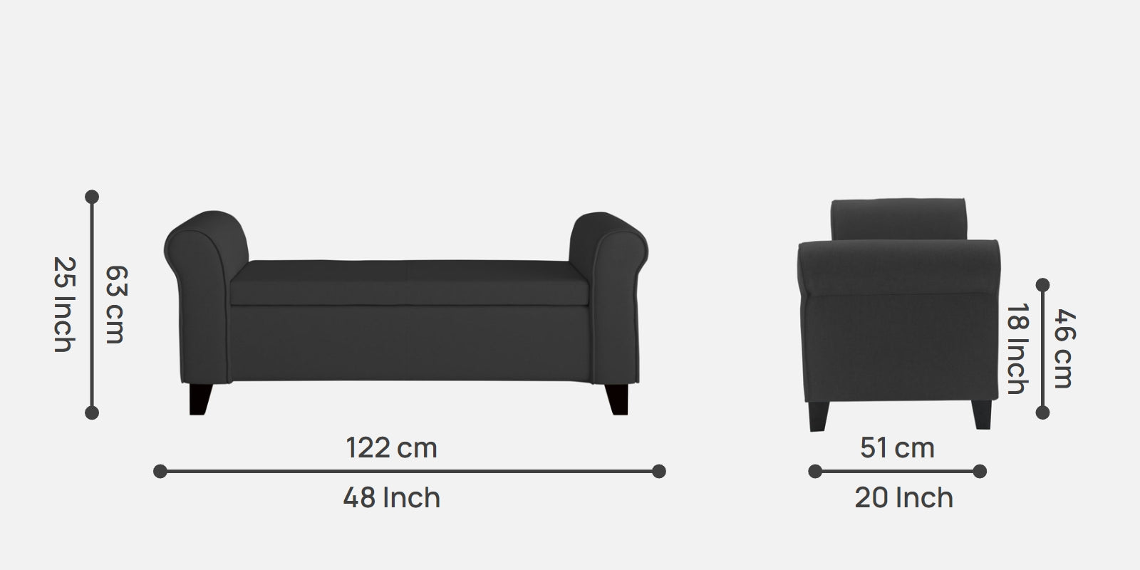 Molo Fabric 2 Seater Recamier in Charcoal Grey Colour With Storage